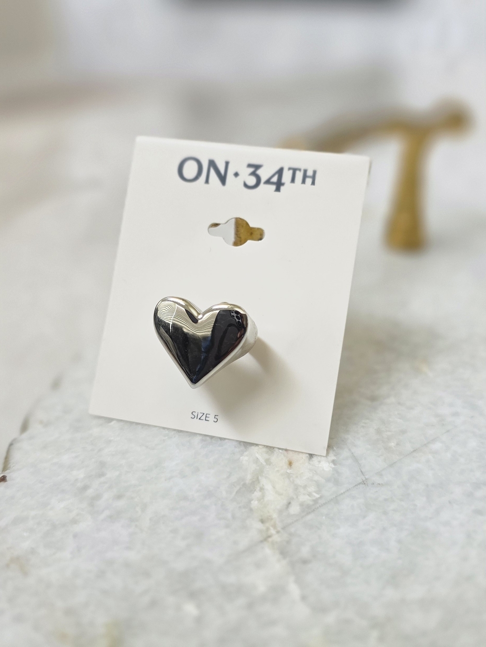 On 34th Silver Rhodium Puffy Heart Ring Size 5 NWT Macys Chunky Statement